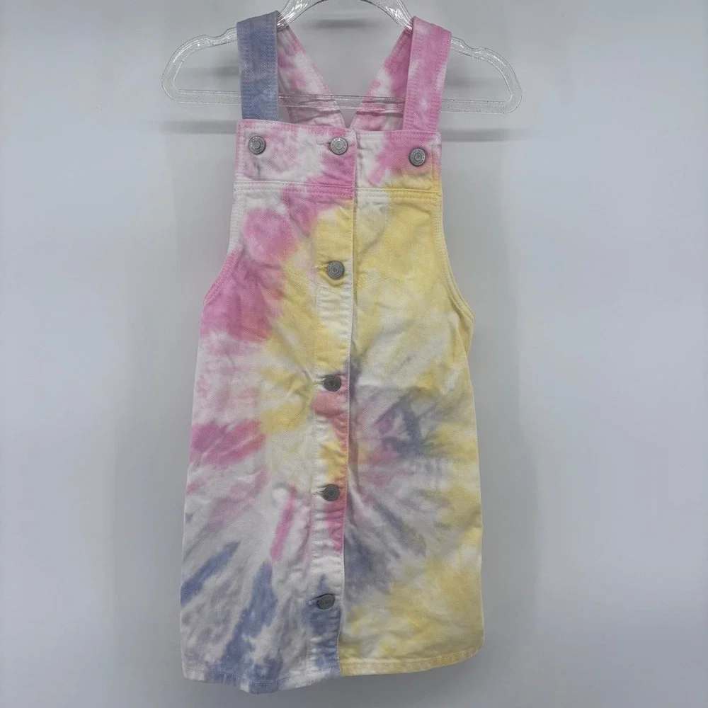 Tie Dye Overall Dress‎ Girls Casual Colorful Button Front Sun Dress 5T